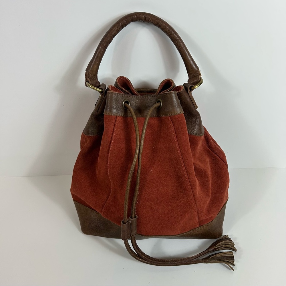 Sundance Suede & Leather Orange Brown Bucket Bag Rust Distressed